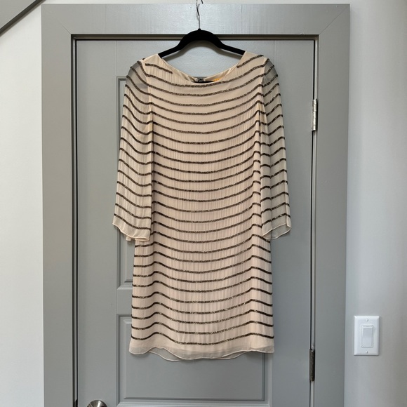 ALICE + OLIVIA | Laia Bell Sleeve Sequin Silk Stripe Dress $600+ Size Medium - Picture 4 of 14